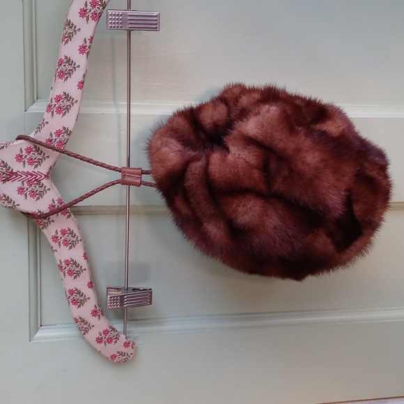Women's Falorni Italia genuine 😢 Mink fur wristlet Bucket Pouch purse handbag